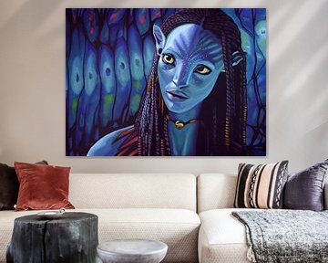 Zoe Saldana als Neytiri in Avatar schilderij van Paul Meijering