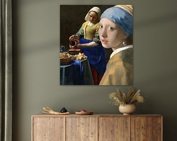 Collage het melkmeisje en het meisje met de parel, Johannes Vermeer