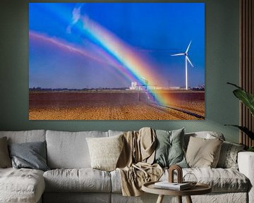 Arc-en-ciel lors de l'irrigation des terres agricoles sur Niels Wenstedt