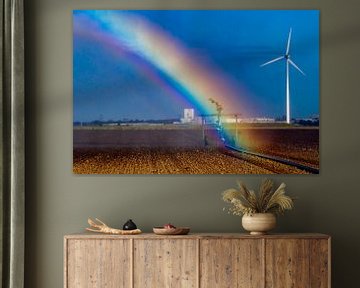 Arc-en-ciel lors de l'irrigation des terres agricoles sur Niels Wenstedt