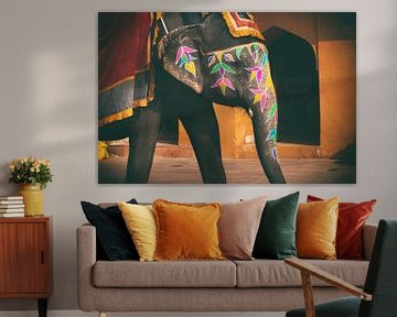 Gekleurde olifanten in Jaipur van Fulltime Travels