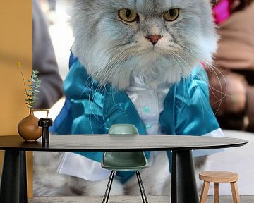 Kat met blauw jasje van Anna van Leeuwen