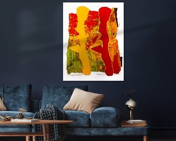 Twee abstracte figuren in rood en geel van Klaus Heidecker