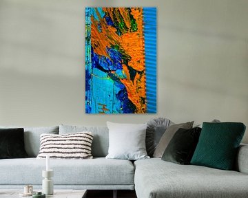 Blauw-oranje abstracte kleurvlak van Klaus Heidecker