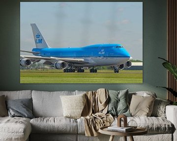 KLM Boeing 747 vliegtuig landt op Schiphol van Sjoerd van der Wal