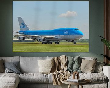 KLM Boeing 747 vliegtuig landt op Schiphol van Sjoerd van der Wal