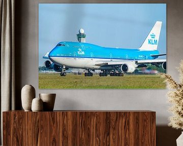 KLM Boeing 747 Jumbojet vliegtuig stijgt op vanaf Schiphol