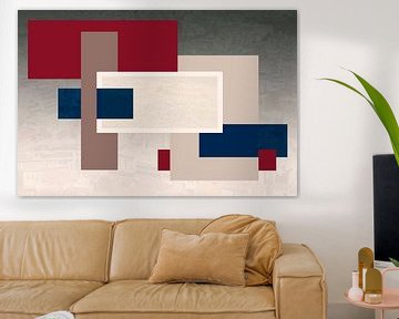 Abstract collage in Rood Blauw en Beige