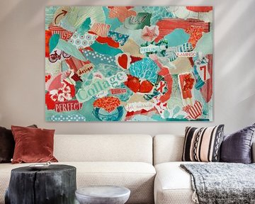 Inspiratie recycling collage in turquoise en rood van Trinet Uzun