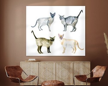 Siamese katten in aquarel van Ivonne Wierink
