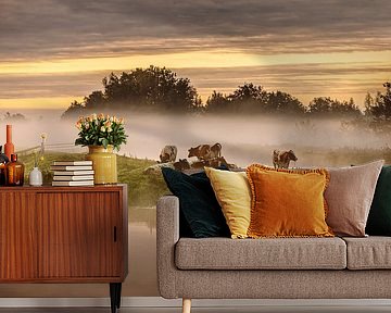 Cows in morning fog by Frans Lemmens