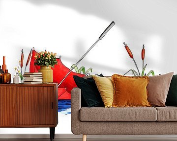 Illustration eines kleinen Frosches, der auf dem Wasser schwimmt von Ivonne Wierink