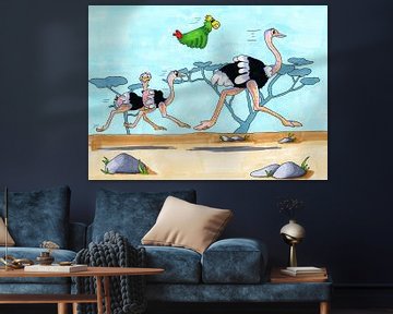 Tekening van rennende struisvogels van Ivonne Wierink