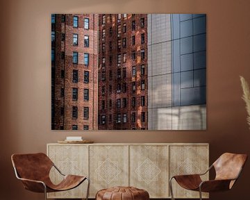 New York architectuur. rode baksteen en moderne gebouwen naast elkaar van Ruurd Dankloff