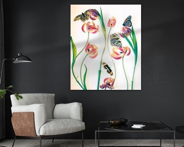 tulips and butterflies by marry van der Geest