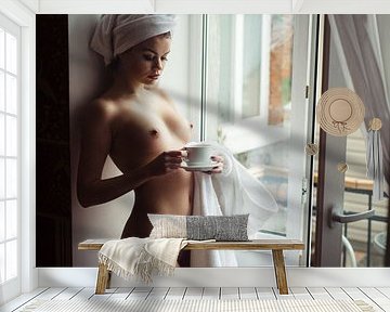Koude ochtend en warme koffie, Elizaveta Shaburova van 1x
