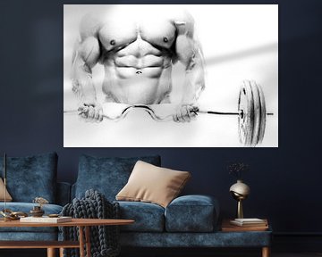 Bodybuilder / Gewichtheffer in High Key Zwart-Wit van Art By Dominic