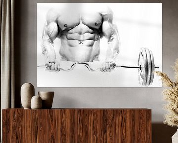 Bodybuilder / Gewichtheffer in High Key Zwart-Wit van Art By Dominic