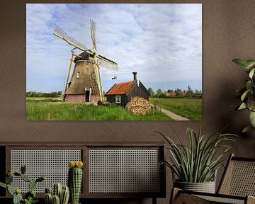Landschaft mit holländischer Windmühle in Groot-Ammers von Ivonne Wierink