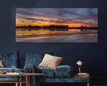 Panorama  zonsondergang nabij Woudbloem, Groningen van Henk Meijer Photography