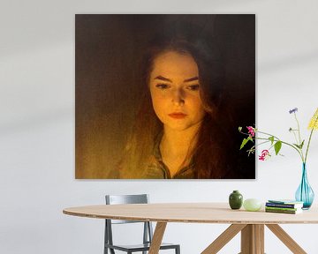 Portret meisje bij kaarslicht van Marijke van Loon