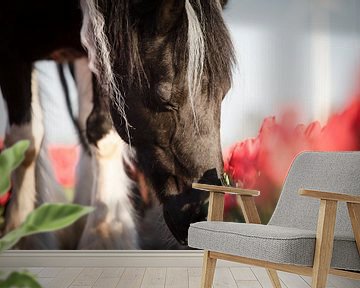 Boeren paard tussen de tulpen van Daliyah BenHaim