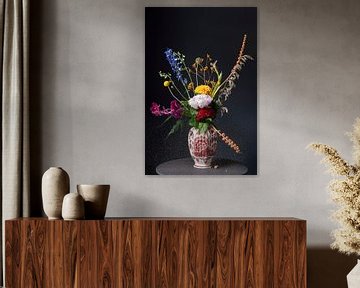 Pluk-Bouquet in roter Vase aus Delfter