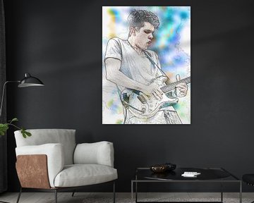 John Mayer Abstract Portret in Blauw Turquoise van Art By Dominic