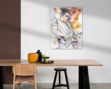 John Mayer Abstraktes Porträt in Orange-Gelb von Art By Dominic