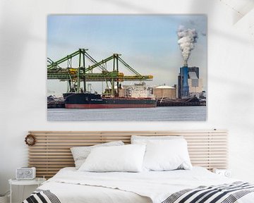 Bulk vrachtschip gevuld met kolen in de haven van Rotterdam van Sjoerd van der Wal