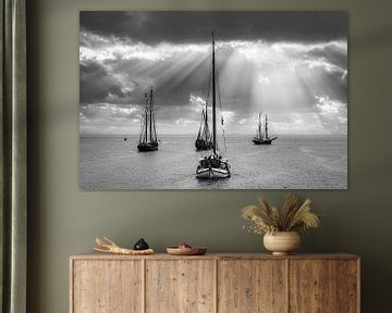 Sailing ships on the Westerschelde in black and white by Evert Jan Looise