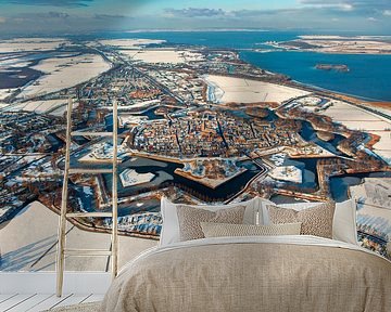 Aerial photo of Naarden Fortress in the snow by Frans Lemmens