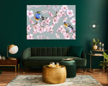 Birds blossom branches by Geertje Burgers