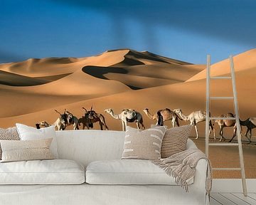 Sahara desert. Camel drivers and camel caravan by Frans Lemmens