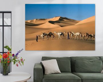Sahara desert. Camel drivers and camel caravan by Frans Lemmens