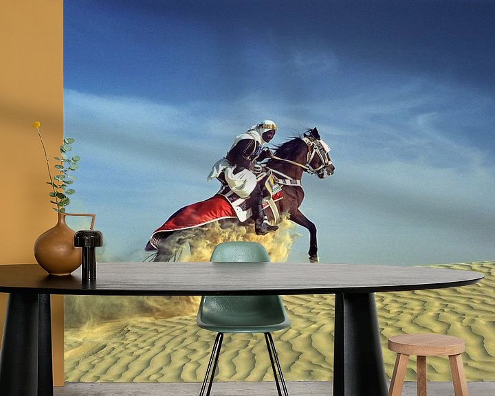 Beispiel fototapete: Bedouin auf  Pferd auf Sanddüne von Frans Lemmens