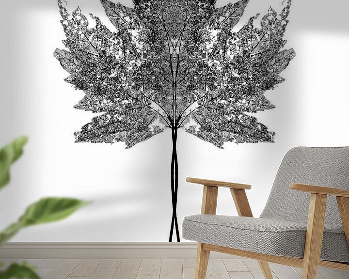 Sfeerimpressie behang: Symmetrisch plantenblad van Cor Ritmeester