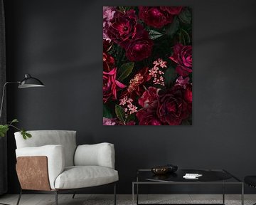 Botanical Midnight Summer Rose Garden by Floral Abstractions