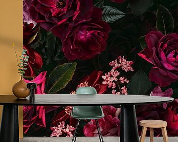 Botanical Midnight Summer Rose Garden by Floral Abstractions