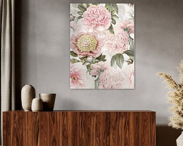 Pastel Vintage Peony Pattern by Floral Abstractions
