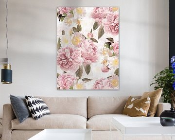 Pastel Hygge Vintage Peonies Garden sur Floral Abstractions