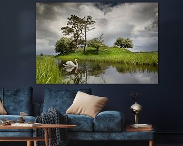 Swan and sheep at old bunker by Frans Lemmens