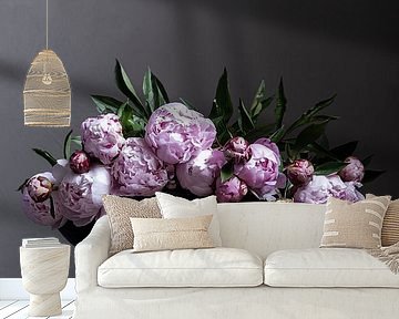 Peonies on red bench by Affect Fotografie