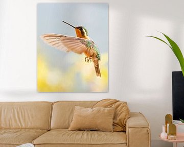 Een kolibrie in volle vlucht op zoek naar nog meer zoetigheid van Remco Piet