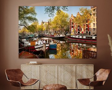 Hausboote in der Keizersgracht in Amsterdam von Frans Lemmens