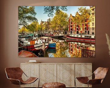 Woonboten in de Amsterdamse Keizersgracht van Frans Lemmens