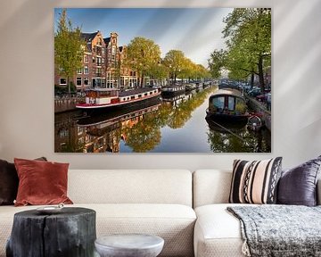 Woonboten in de Amsterdamse Prinsengracht van Frans Lemmens