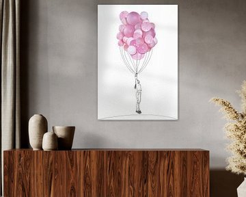 Collage Kunst Print - Meisje met ballon van Angela Peters