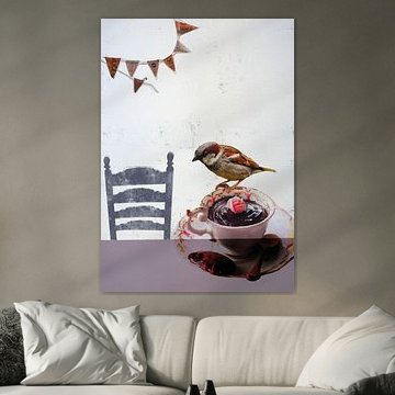 Collage Art Print - Fête des amis des oiseaux sur Angela Peters