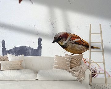 Collage Kunst Print - Vogel vrienden feestje